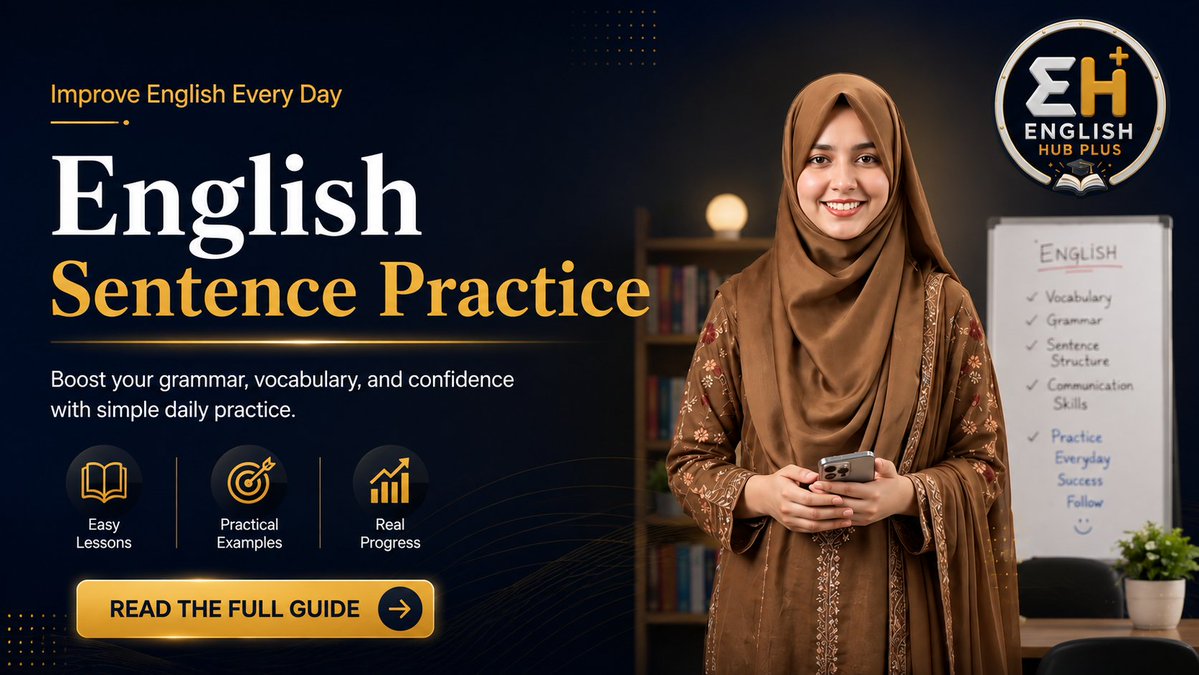 englishhubplus's tweet photo. Struggling to make English sentences? Start with simple sentence practice. Learn the Subject + Verb + Object pattern and build better sentences step by step. Read the full guide: https://t.co/tEdM5OMjFg⁠� https://t.co/0IJTcBmiCQ
