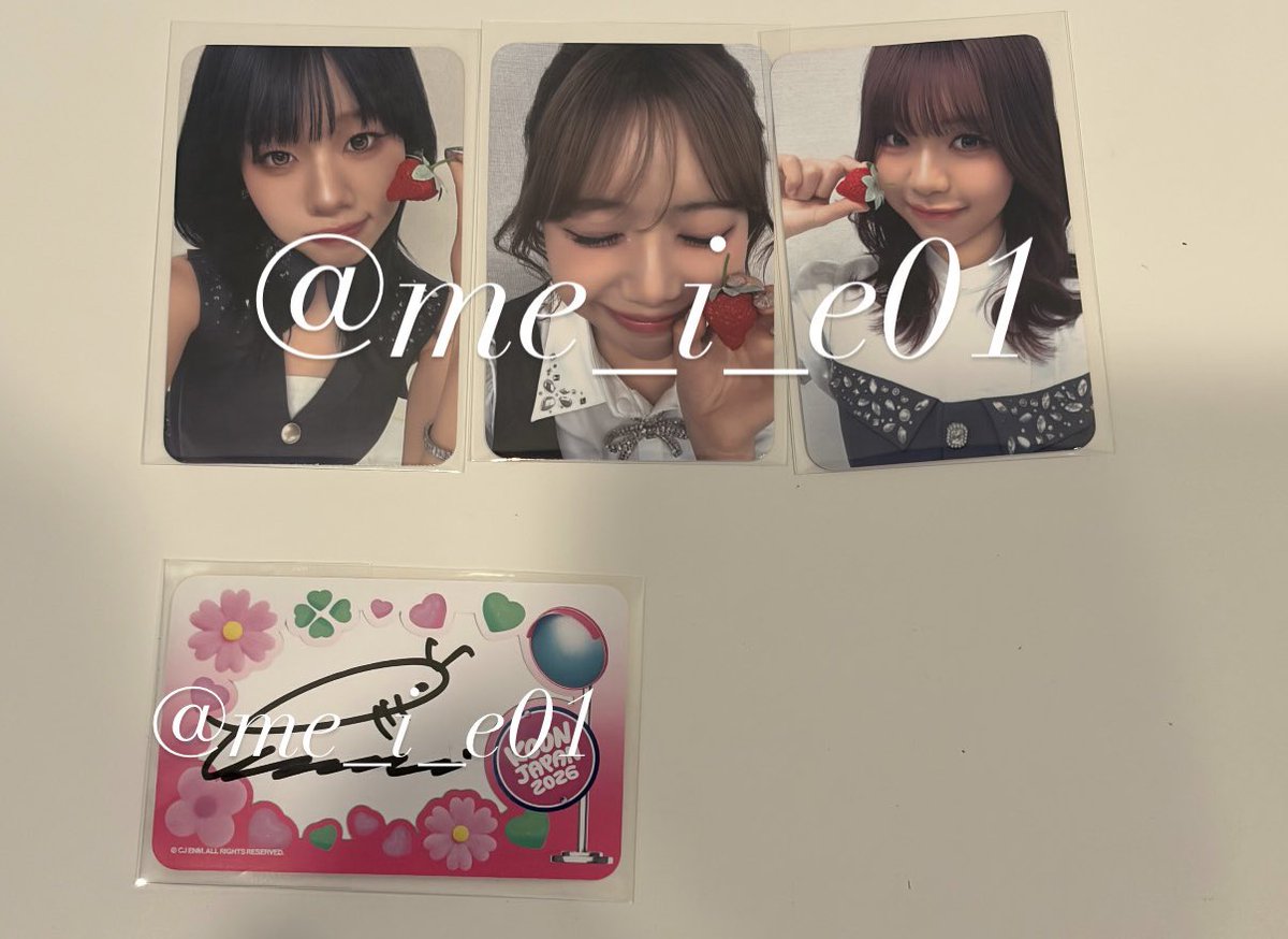 me_i_e01's tweet photo. ME:I グッズ 交換

【譲】1〜4枚目の画像のもの➕シリアル

【求】5枚目以降の画像のもの、KCON海老原鼓又は買取

  #ME_I交換  #ME_I買取 https://t.co/BsCMl5iKez