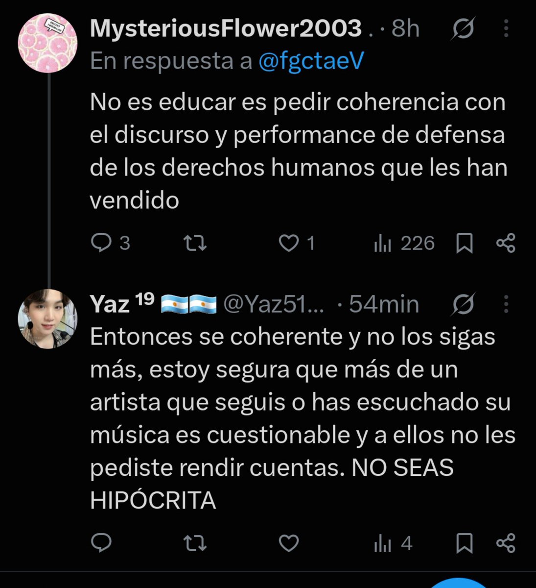 pepii007's tweet photo. Que pena dan las personas cegadas por el fanatismo. Así como a algunas les queda grande el ot7, a muchas otras les queda grande la palabra army. Cuestionar a tus favs no te hace menos army, ellos escribieron "They don't know about us" y medio army pensó que se referían a los haters...