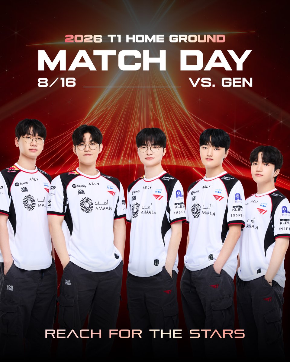 T1LoL's tweet photo. 𝟮𝟬𝟮𝟲 #𝗟𝗖𝗞 𝗧𝟭 𝗠𝗮𝘁𝗰𝗵 𝗗𝗮𝘆

📍 T1 vs GEN
⏰ 17:00 KST 
📺 https://t.co/6HlNrzs4jq

#TogetherAs1 #T1WIN https://t.co/i3cV5XaT5Z