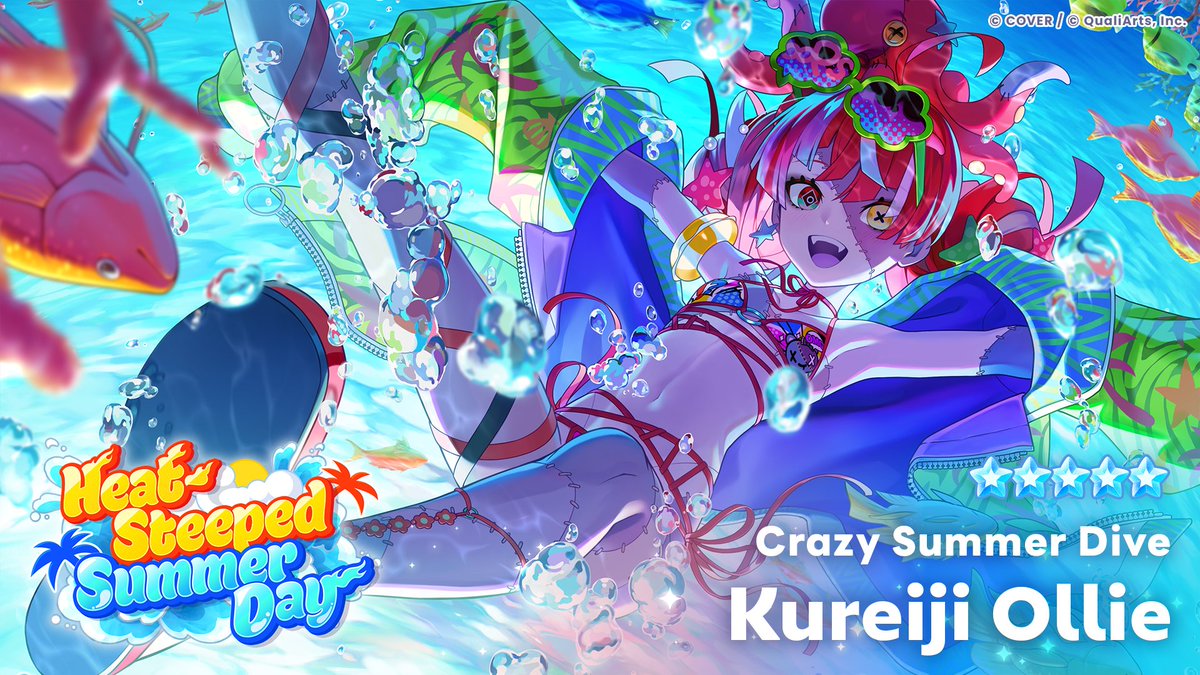 holo_dreams_en's tweet photo. /／
A new ★5 Member enters the stage!✨
Available in the gacha starting Monday, August 17 at 11:00 AM (JST)!🎉
\＼

Revealing the illustration for
★5 [Crazy Summer Dive] Kureiji Ollie🧟‍♀️

Obtain both her Park Outfit and Live Outfit when pulling her!✨

#holodori @kureijiollie https://t.co/30DwXWSSpd