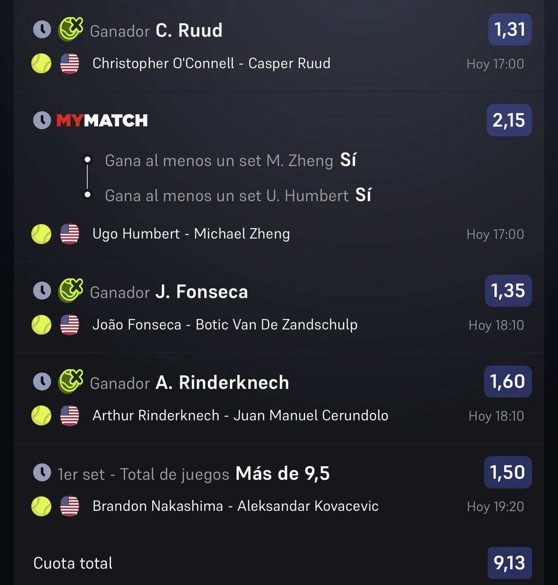Nitster_365's tweet photo. Cuota 9 con los favoritos para hoy🎾 https://t.co/DSb0r1HWNc