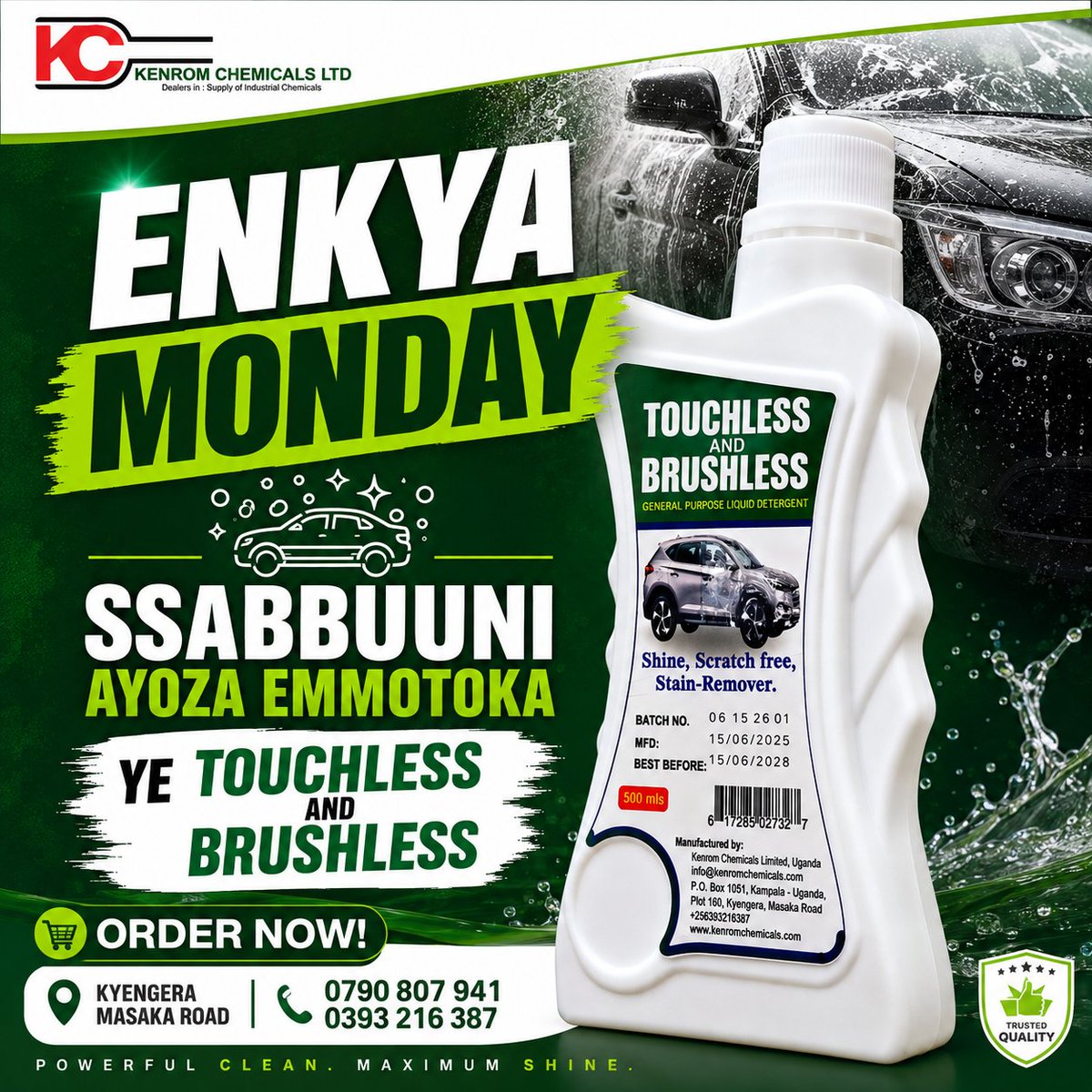 KenromChemcals's tweet photo. Hey there! 👋 It’s a Sunday, the perfect time to refresh, recharge, and get your car ready for a brand-new Monday. 🚗

Make Monday start with a clean ride.
#TouchlessAndBrushless #KenromChemicals https://t.co/3WbgDAHANq