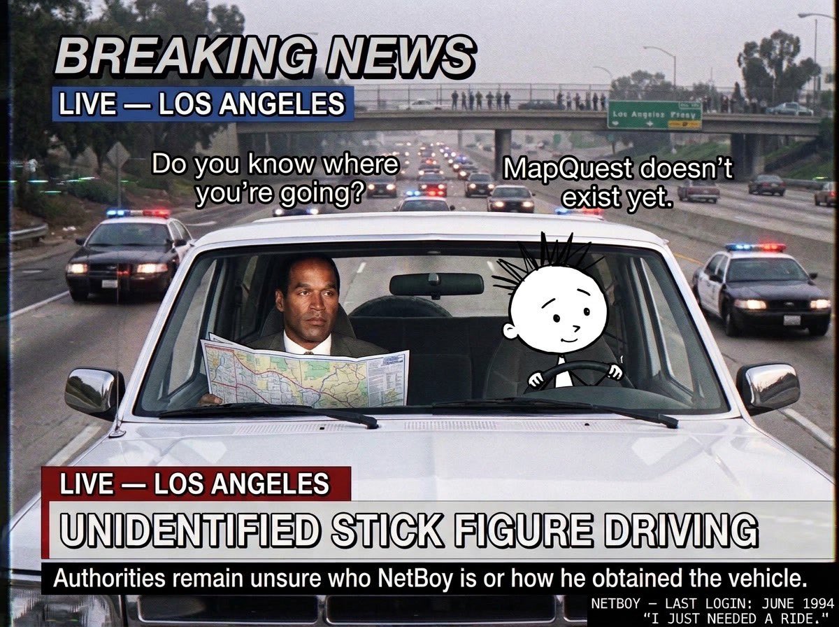 NETBOY1994's tweet photo. I went offline in 1995 for 31 years.

Logged back in and you guys turned internet money into internet dogs, frogs and stick figures.

I have absolutely no idea what’s going on.

Anyway, I bought more $NETBOY.

Connection restored. The memes are insane. 

#NETBOY #Solana #Memecoins #Crypto