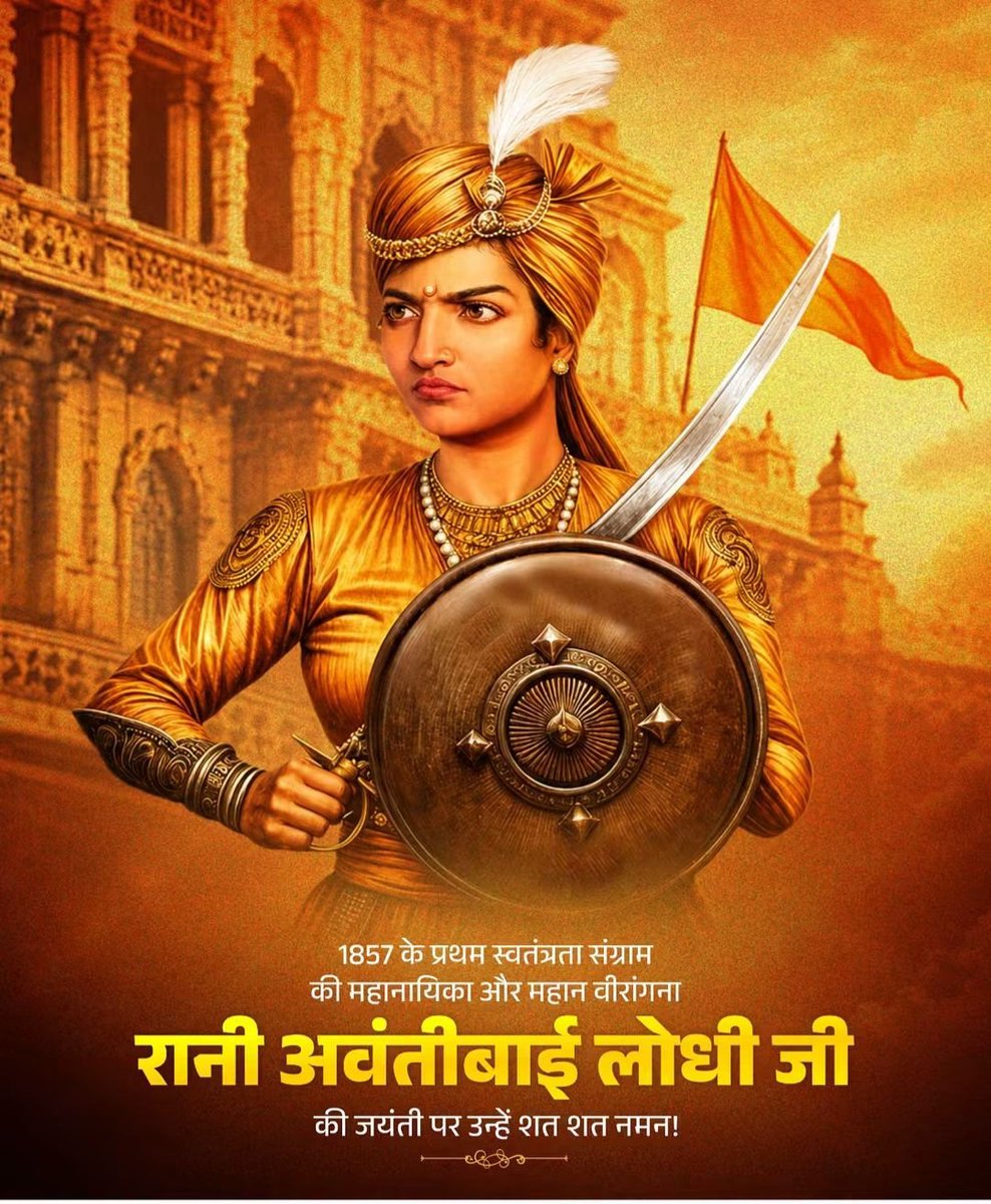 Awadhes20867082's tweet photo. अद्भुत सैन्य कौशल और अटूट देशभक्ति की प्रखर प्रतीक महान वीरांगना रानी अवंतीबाई लोधी जी की जयंती पर उन्हें शत-शत नमन! https://t.co/dSnI2HjbSM