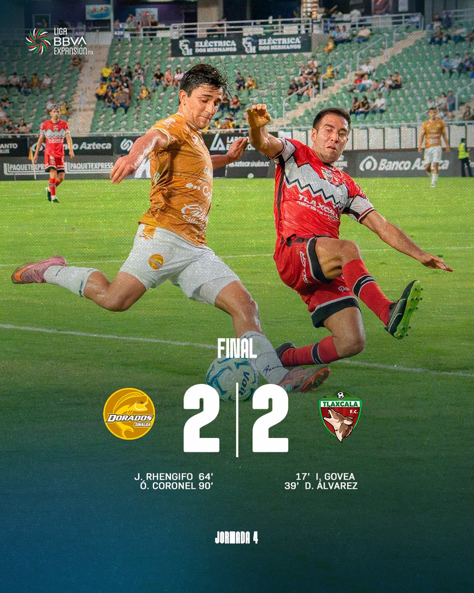 LigaMXExpansion's tweet photo. Un partido de emociones, reacción y goles en los minutos finales. 🔥

Después de estar dos goles abajo, llegó el empate de @Dorados ante @Coyotes_Oficial para cerrar una noche de auténtica intensidad. 💥

📝 Los detalles: https://t.co/3CwduoWDzX

#J4 #AP26 #ExpansiónMX https://t.co/hsL48zryQ0