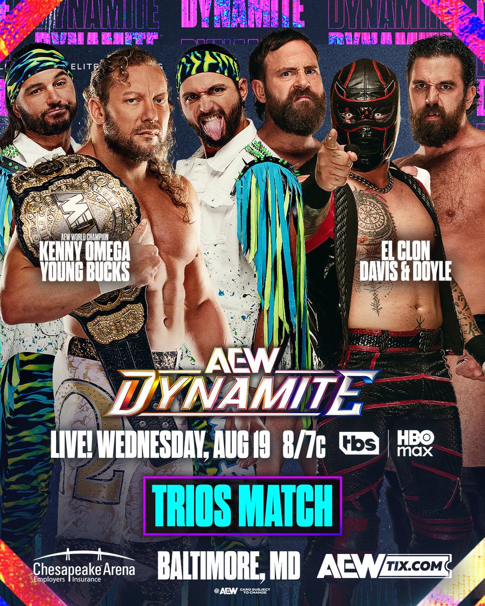 AEW's tweet photo. This Wednesday, 8/19!

Wednesday Night #AEWDynamite is coming to you LIVE from Baltimore, MD!

Don't miss a moment of the action at 8/7c on @TBSNetwork &amp; @HBOMax, THIS WEDNESDAY! https://t.co/JxgzbcfOJ3