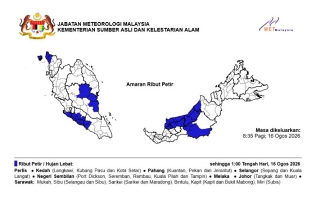 GerbangPost's tweet photo. Ribut petir, hujan lebat di beberapa negeri hingga 1 tengah hari – MetMalaysia https://t.co/knIvz3RfJ1 #RibutPetir #HujanLebat #AmaranCuaca #MetMalaysia #KualaLumpur https://t.co/z1xseu2U26