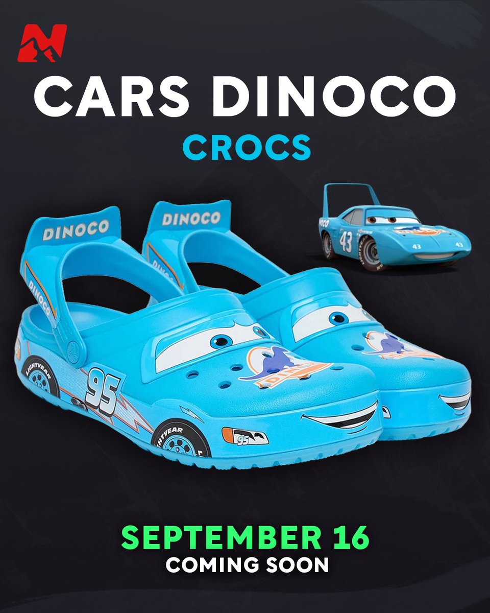 TheNorthCop's tweet photo. 👀Official look at the Cars x Dinoco Crocs collaboration dropping on September 16th.

If the release is anything like the Lightning McQueens, then these are going to be flying off the shelves.🔥

We'll be cooking these ones up 🚬 https://t.co/BN77qGmuaB