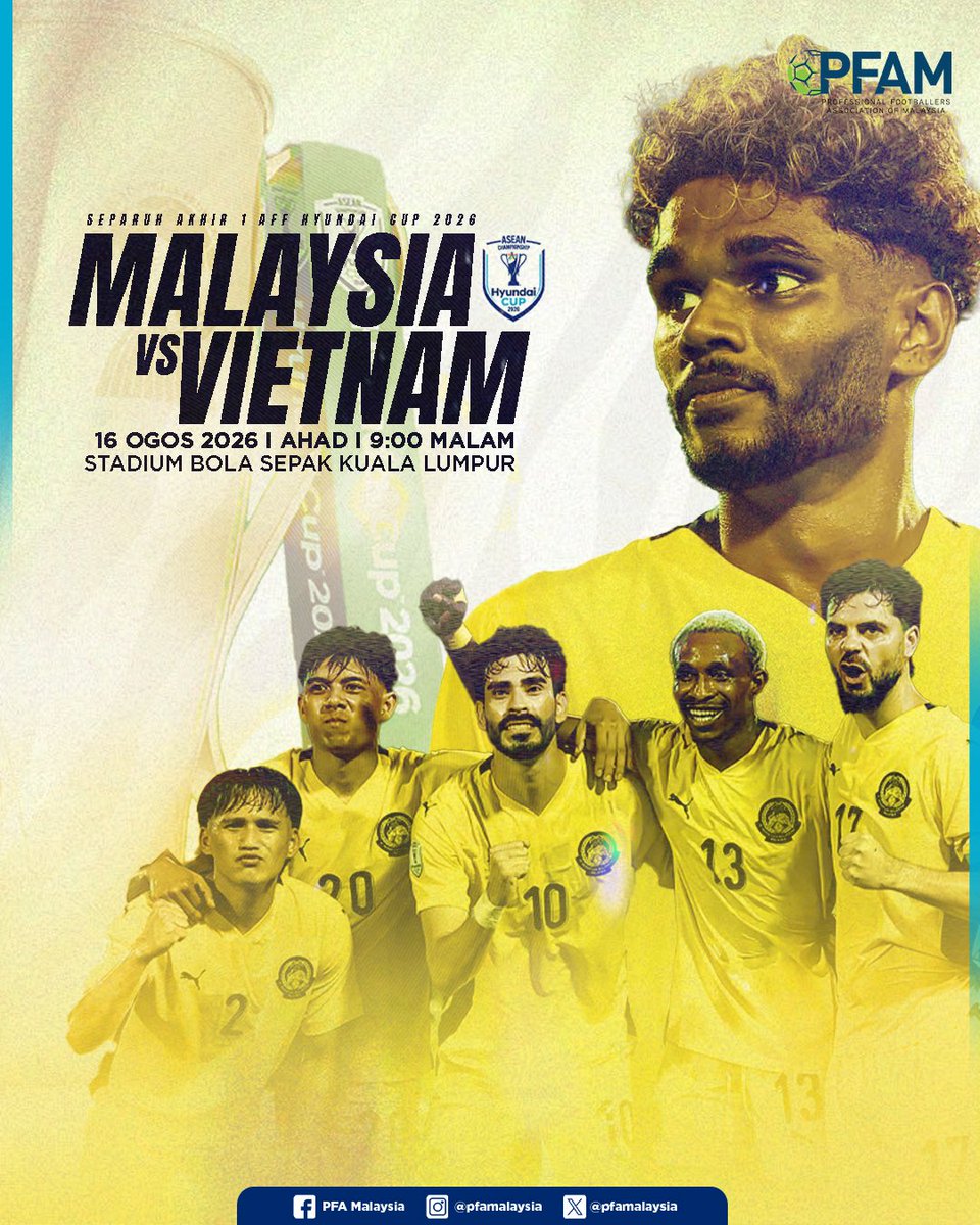 pfamalaysia's tweet photo. Selamat maju jaya kepada skuad Harimau Malaya yang akan turun beraksi malam ini menentang Vietnam dalam Perlawanan Separuh Akhir 1 AFF Hyundai Cup 2026 di Stadium Bola Sepak Kuala Lumpur, Cheras

📸 @malaysia_nt 

#PFAMalaysia
#SupportingThePlayers
#BuildingTheGame https://t.co/ZEmUlx4L2A
