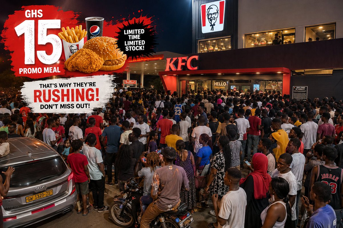 thebestyet_gh's tweet photo. What we all saw at the various KFC branches was crazy.
Hundreds of Ghanaians queued up for hours to buy a discounted meal.
But here's the thing: they weren't queueing for the chicken. They were queueing for the brand.
If an unknown company tried the same thing, nobody would budge https://t.co/1J09NMZAs5
