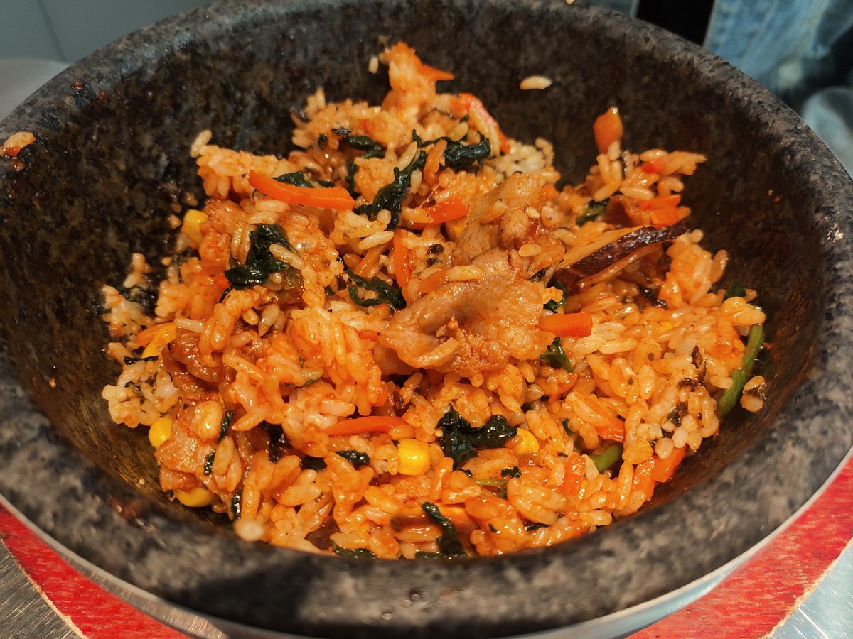 philby2017's tweet photo. Tried creamy kimchi jjigae with fluffy rice today—perfect blend of spicy and tangy, like a warm hug for my taste buds! https://t.co/9Amc6ypwpc