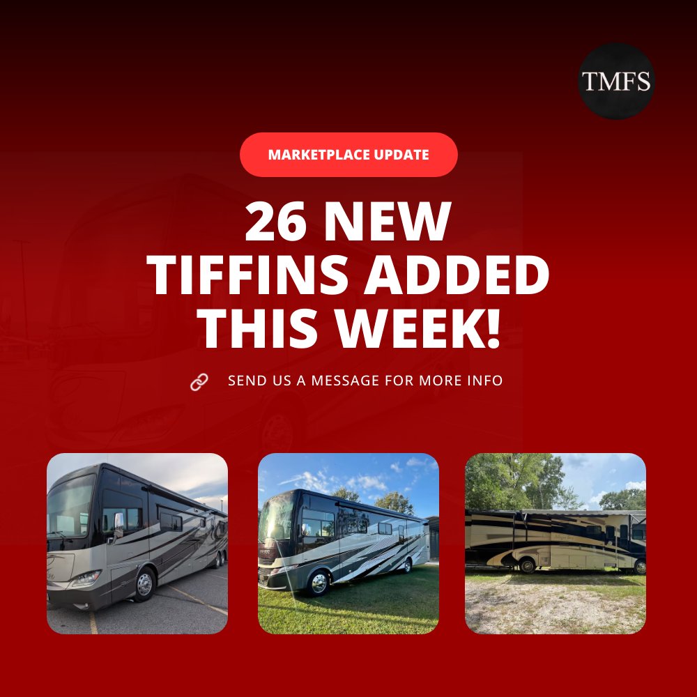 TiffinRv's tweet photo. Marketplace Update for August 15th

26 New Tiffin Motorhomes added this Week!

See them all in our Tiffin Motorhome Marketplace - send us a message for more information. https://t.co/ZaRphwvuVw