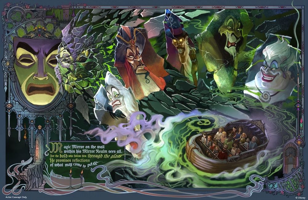 MiceChat's tweet photo. 🚨 BREAKING NEWS FROM D23: 
😈 VILLAINS ARE COMING TO WDW’s MAGIC KINGDOM!
🍎 An Evil Queen dark ride will descend into the catacombs beneath her palace, where the Magic Mirror sends guests into a realm of Disney Villains.
🐉 A Maleficent roller coaster will race through the Enchanted Briar and around her mountaintop fortress, with Disney teasing coaster elements it has never attempted before.
👀 Additional details and the full story are now up on https://t.co/8sLADr9I3x.
