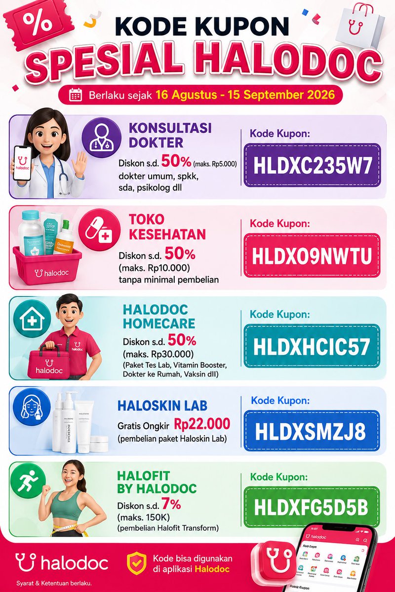 dwsafitriii's tweet photo. Kode kupon HALODOC TERBARU gesssss 😚
Berlaku 16 Agustus- 15 September 2026 !!!

Pake ya jangan lupa https://t.co/zamOplK4Xz