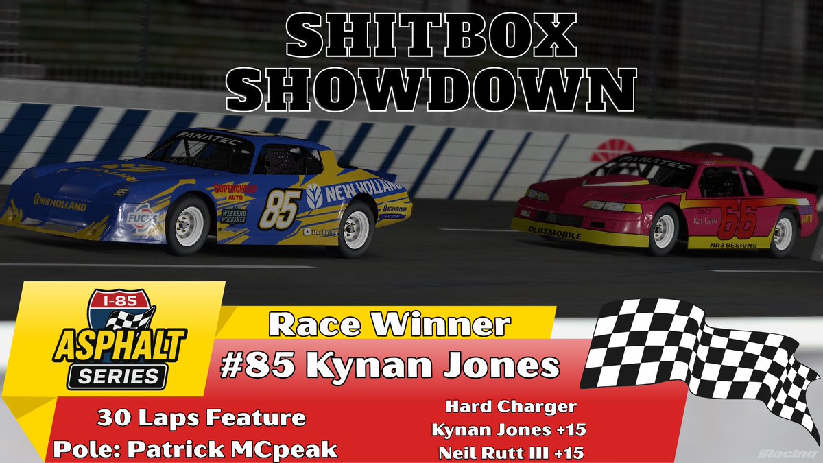 i85Asphalt's tweet photo. I85 Returns for another season. Bringing one of everyone’s favorite division to the platform. 
Race #1 we had Kynan Jones secure his first I85 series win in his Debut. we return in two weeks at the famous Hickory Speedway. https://t.co/Ljp5DsAWGS