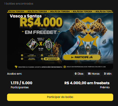 PixBet2022's tweet photo. 🎁 BOLÃO VALENDO R$4 MIL EM FREEBET!

🔗 ACESSE O SITE AQUI: https://t.co/lGiZ7qI1DZ

⚽ JOGO: VASCO DA GAMA X SANTOS FC

O BOLÃO TERMINA ÀS 15:55 OU QUANDO BATER 5 MIL PESSOAS https://t.co/eU13gmx6YV