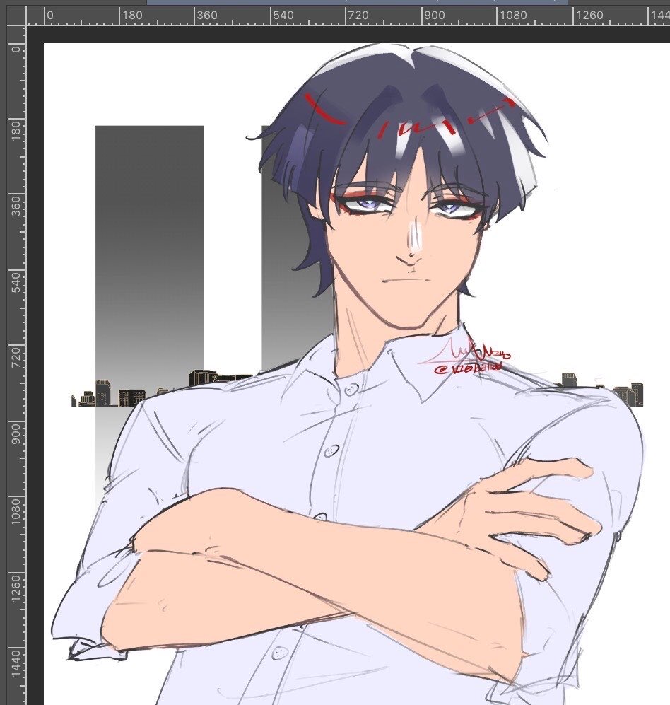 v10ballad's tweet photo. Office AU/aged up #scaramouche doodle because I’m too lazy to explore snezhnaya https://t.co/kaUJuO2VPv