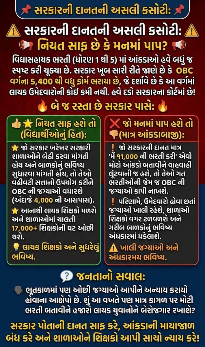 45rakupatela's tweet photo. સરકારે સાચી હોય અને શિક્ષણ મંત્રી સાચા હોય તો 11000 હજાર પૂરા ભરી ને બતાવે https://t.co/J4yza71Z9F