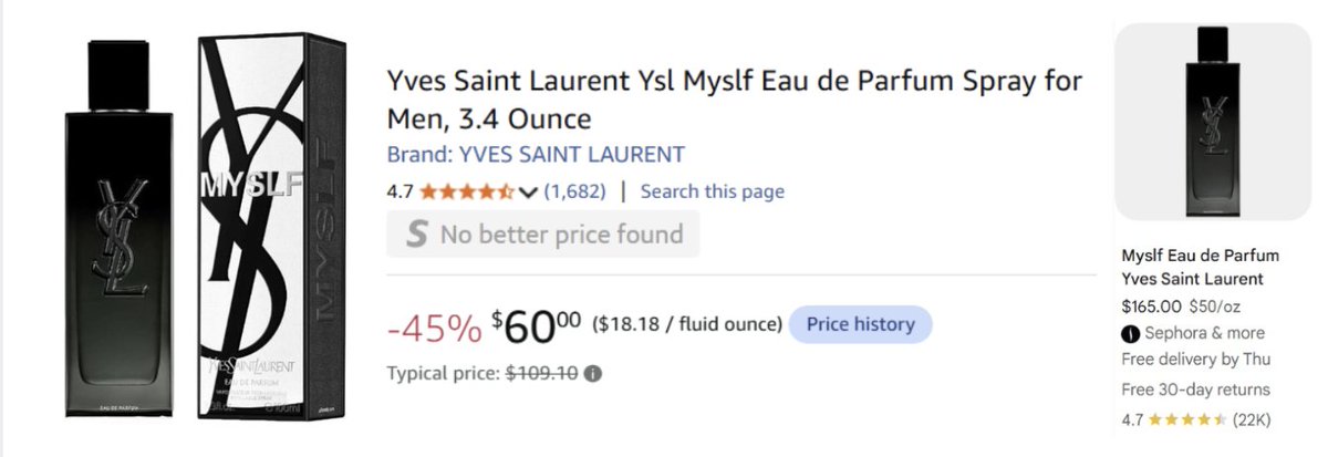 Pricerrors's tweet photo. YVES SAINT LAURENT PARFUM RARE SALE

Amazon dropped this 3.4oz bottle of spray to $60

https://t.co/hMtqgeUoij

Sephora charges $165 for the same fragrance

Not sure how long stock will last on this deal #ad https://t.co/2l7zCUFc78