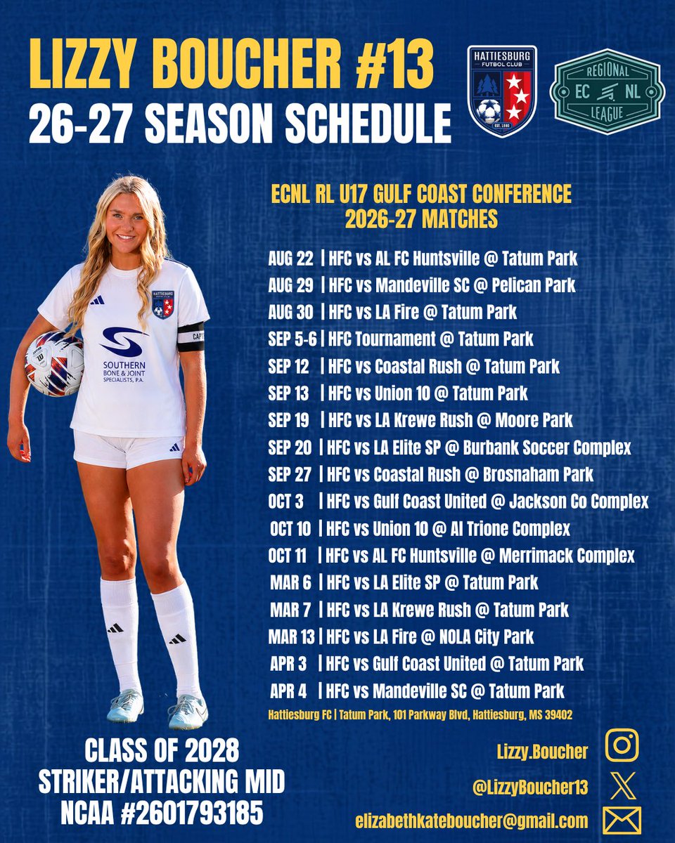 LizzyBoucher13's tweet photo. Excited about the year ahead! @ImYouthSoccer @ECNLgirls @TopDrawerSoccer @TheSoccerWire @ImCollegeSoccer @PrepSoccer @HattiesburgFC https://t.co/UStOyBoWsL