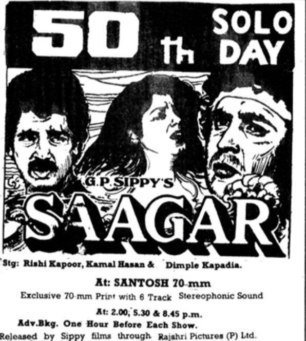 MoviesUpdatez's tweet photo. #41YearsOfSaagar
Hyderabad, Santosh70 56 Days Run.
Replaced with #MeriJung
@ikamalhaasan #RishiKapoor #DimpleKapadia @Javedakhtarjadu
A Film by @rgsippy #Saagar https://t.co/sZhiXzGcYq