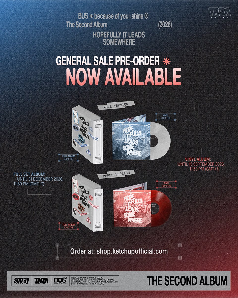 TADAMERCH's tweet photo. GENERAL SALE  PRE-ORDER 
NOW AVAILABLE! 

BUS because of you i shine
The Second Album

รายละเอียดสินค้า

1. FULL ALBUM
HOPEFULLY IT LEADS SOMEWHERE

MOVE VERSION: 1,300 บาท
MORPH VERSION: 1,300 บาท

#HOPEFULLYITLEADSSOMEWHERE
#BUS_TheSecondAlbum
#BUSbecauseofyouishine
#TADAMERCH https://t.co/nSCKAm7G0l