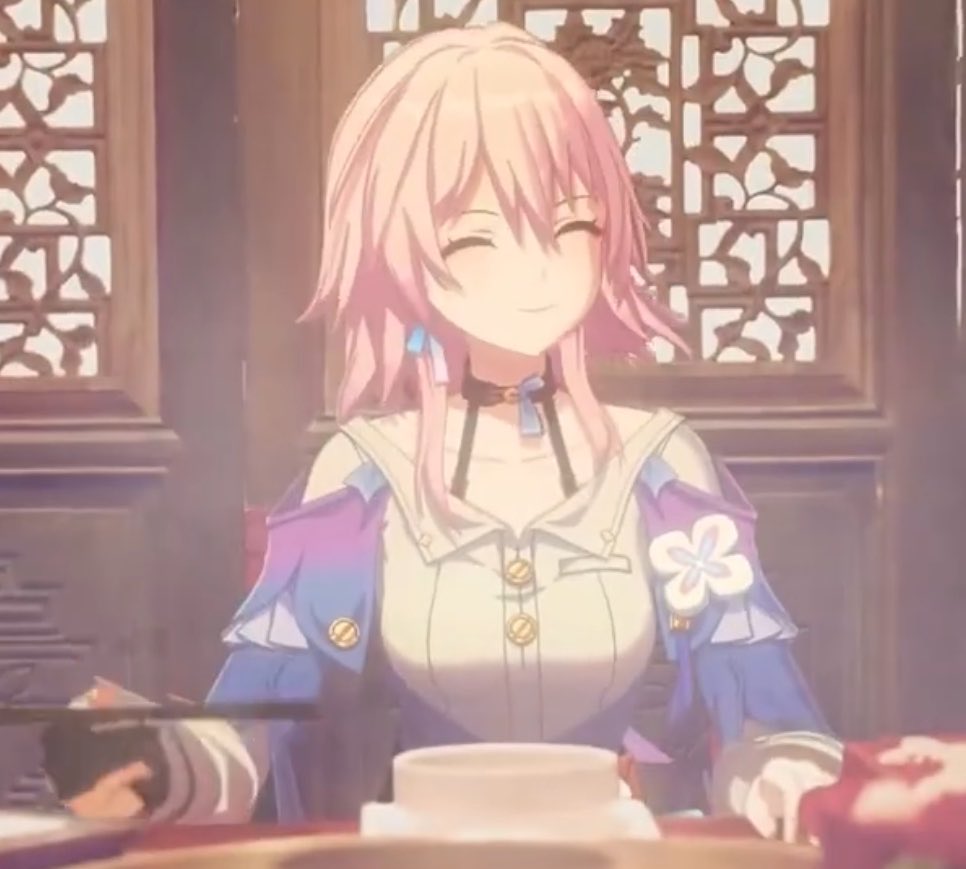 Kroissant4's tweet photo. Subtle danmarch crumb spotted!
In the latest official hsr weibo illustration, we see March struggling/trying to imitate Sunday with his dining etiquette.
This is a nice contrast to her eating with chopsticks which she’s comfortly using!
In short, she’s easily home in the xianzhou https://t.co/YwBnjOtv0P