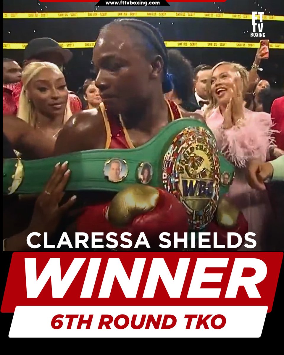 FTTVBoxing's tweet photo. Claressa Shields stops Kaye Scott by sixth-round TKO after Scott's corner throws in the towel.
#ClaressaShields #KayeScott #ShieldsScott #DAZNBoxing #SalitaPromotions #Boxing https://t.co/EECZdGsl32