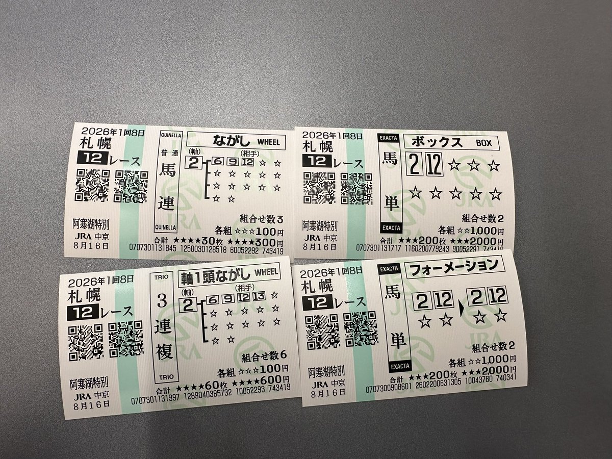 馬券を買いました #1回札幌8日12R #阿寒湖特別 今年の目標レース2つ目