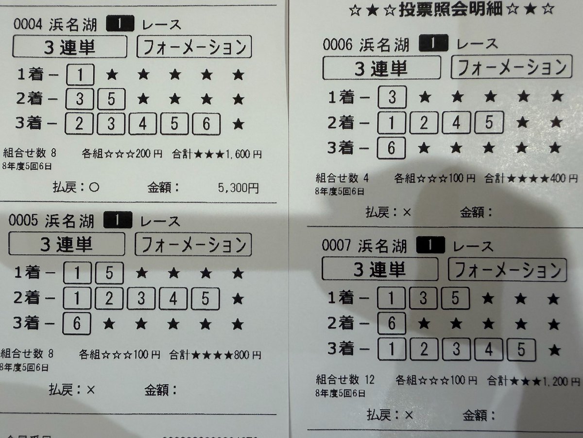 2、3着の萌軸舟券、 本日は不発🥺 紗友希姐さんの頑張りで、 舟券は