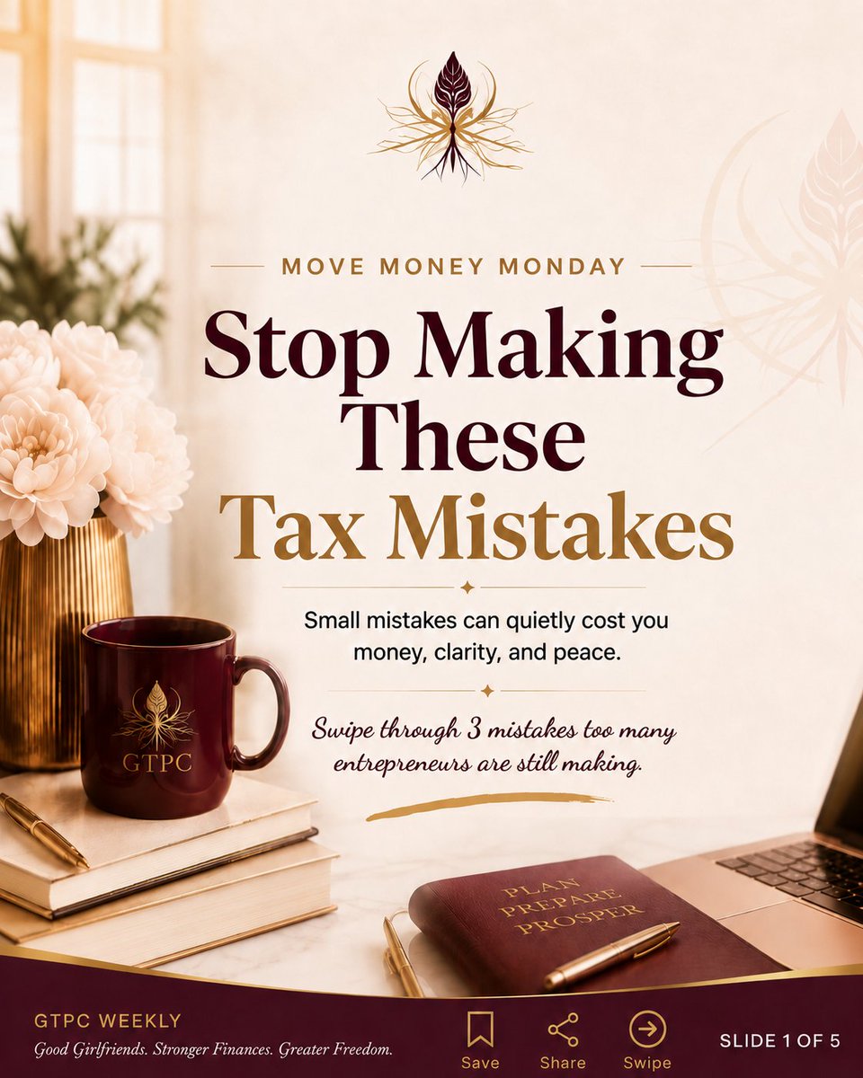 AngeleenHarris's tweet photo. Your business can make good money and STILL lose money through avoidable tax mistakes. 👀

Swipe through these 3 common tax mistakes.

Which one gets entrepreneurs the most: 1, 2, or 3? 👇🏽

Save this for your next money check-in.

#GTPCWeekly #TaxStrategy #MoveMoneyMonday https://t.co/8YW9kpZkts