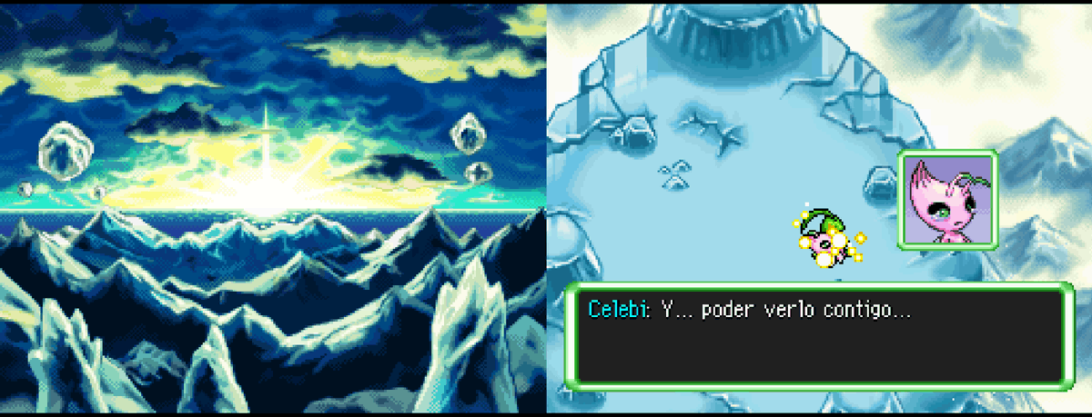 lospolloshmnos's tweet photo. El mejor momento de la saga. Dusknoir desapareciendo sin arrepentirse de su decisión para que luego Grovyle y Celebi vean el amanecer juntos... no podría tener un mejor final este capítulo https://t.co/Tj8IxLB0FI