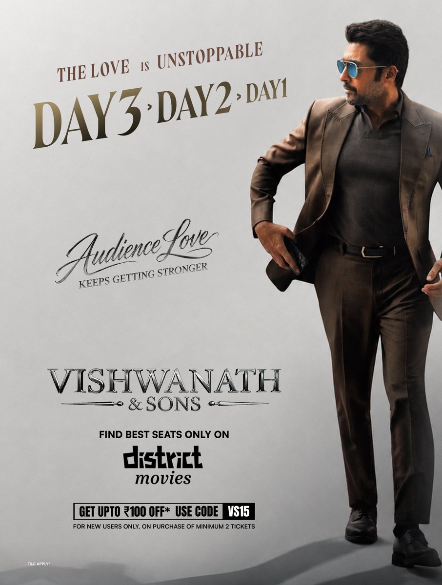 LetsXOtt's tweet photo. Day 3 > Day 2 > Day 1!

#VishwanathAndSons is on a box office Rage!! Extra Shows Added

@Suriya_offl @District_ss https://t.co/JzR7er1unW