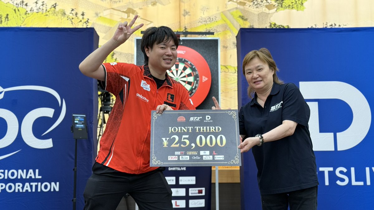 _STJ_official's tweet photo. 【試合結果】Steel Tour Japan 2026 STAGE7 Osaka🇯🇵
🏆優勝：酒井素選手
🥈準優勝：植草竜也選手
🥉3位タイ：有原竜太選手/渡部陽飛選手
入賞おめでとうございます㊗️
#STJ #ダーツ https://t.co/GFYThF6Eoc