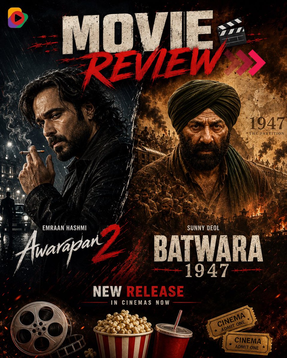 EIndia99460's tweet photo. 🎬 Two releases. Two very different experiences! 🔥

🖤 #Awarapan2 — 3.5/5: Stylish, intense &amp; powered by Emraan Hashmi.
🇮🇳 #Batwara1947 — 4/5: Emotional, impactful &amp; deeply moving.

🏆 Verdict: Batwara 1947 edges it!

Which one are you watching? 👇

#MovieReview #EntertainIndia https://t.co/OlpNZESAYZ