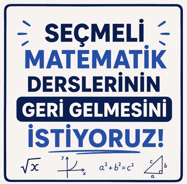 Merttmi8's tweet photo. @meb_ttkb @tcmeb Seçmeli matematik derslerinin kaldırılması ile öğrenci, öğretmen, veli her kesim mağdur edilmiştir.
Eğitimde fırsat eşitliği için seçmeli matematik dersleri geri gelsin. https://t.co/vHN1A5rRAz