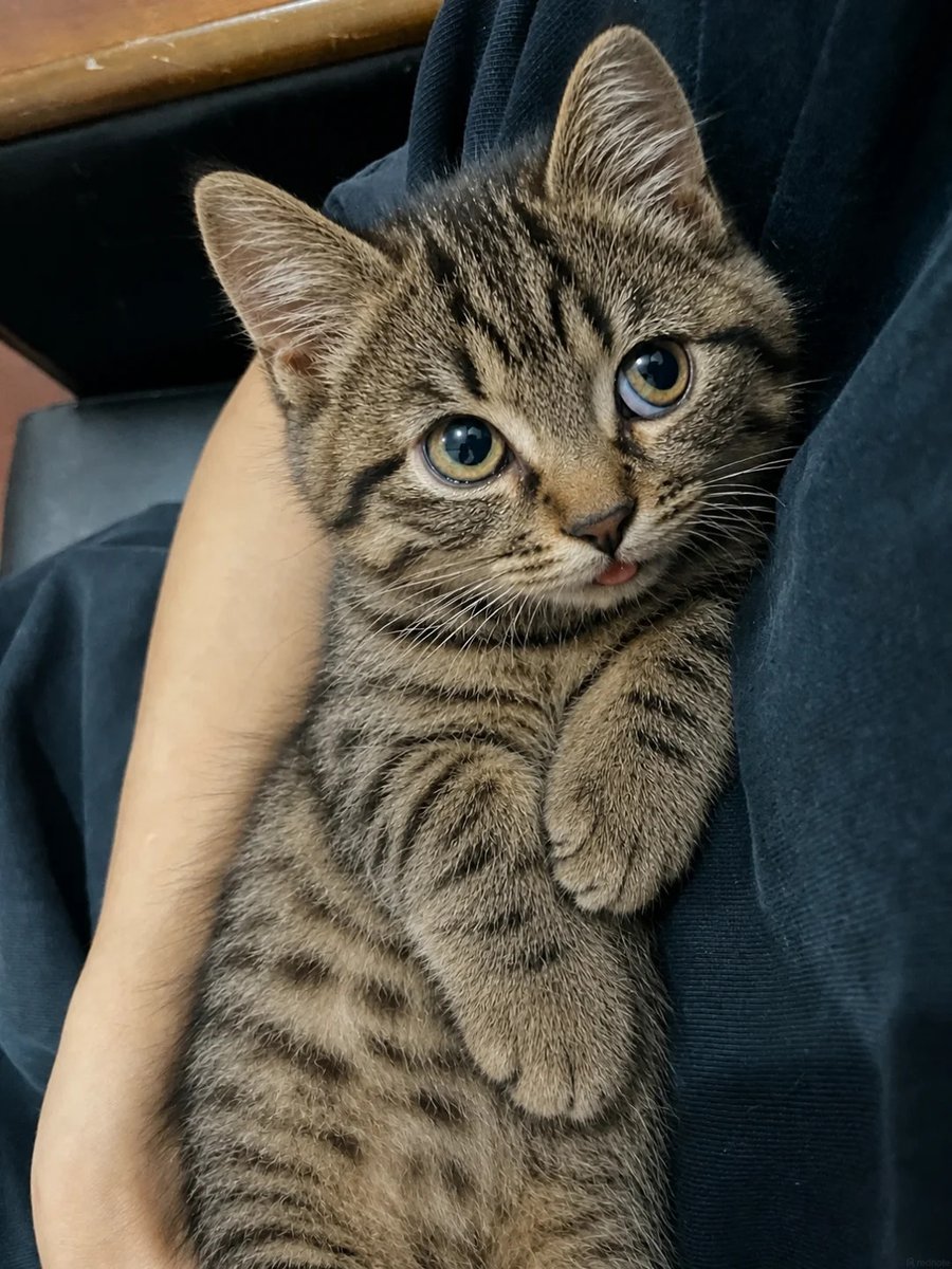 cutestscats's tweet photo. tabby cat lying cozy in human lap 🤎✨ https://t.co/G3Z427FA3x