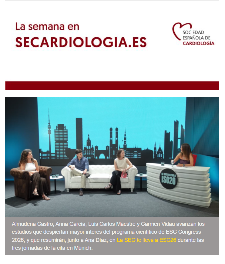 secardiologia's tweet photo. 📩 Ya está disponible la newsletter dominical de la SEC.
Esta semana destacamos:
🛫 #LaSECtelleva a #ESC26
🧬 #BlogSEC Resultados del Heart-2 y edición génica en enfermedad aterosclerótica
🫀 Mavacamten en MCH no obstructiva
🆕 #CardioPODCAST sobre obesidad y muerte súbita cardiaca
🔗 Todo esto y mucho más: https://t.co/fAl0iysdou