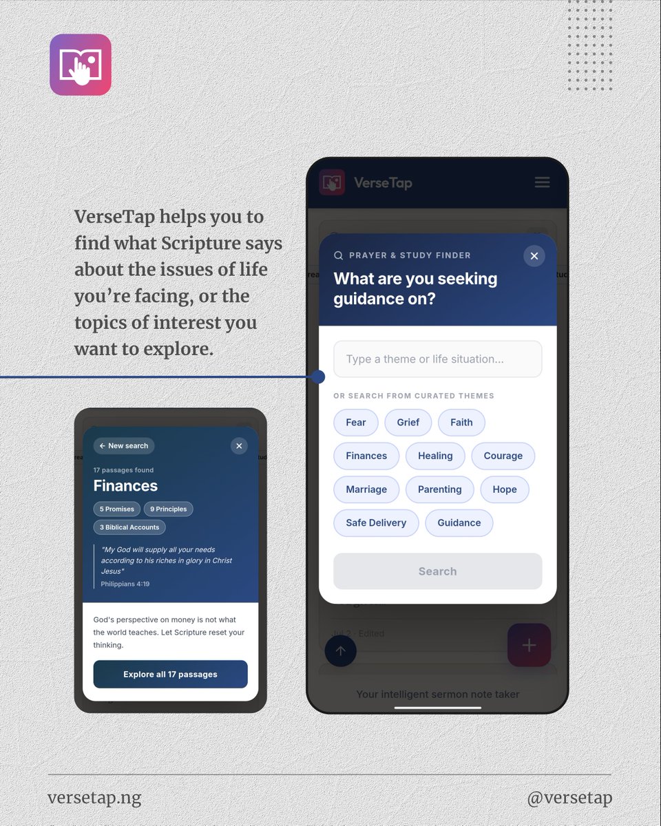 SimeonTaiwo6's tweet photo. 2/2

For those who teach the Word. And those who study it.

Swipe through to see what @VerseTap can do.

Tap the Verse. Feel the Life.

#VerseTap #ScriptureStudy #BibleStudy #ChristianTech #SermonPrep https://t.co/Wr5tqo7P2Q