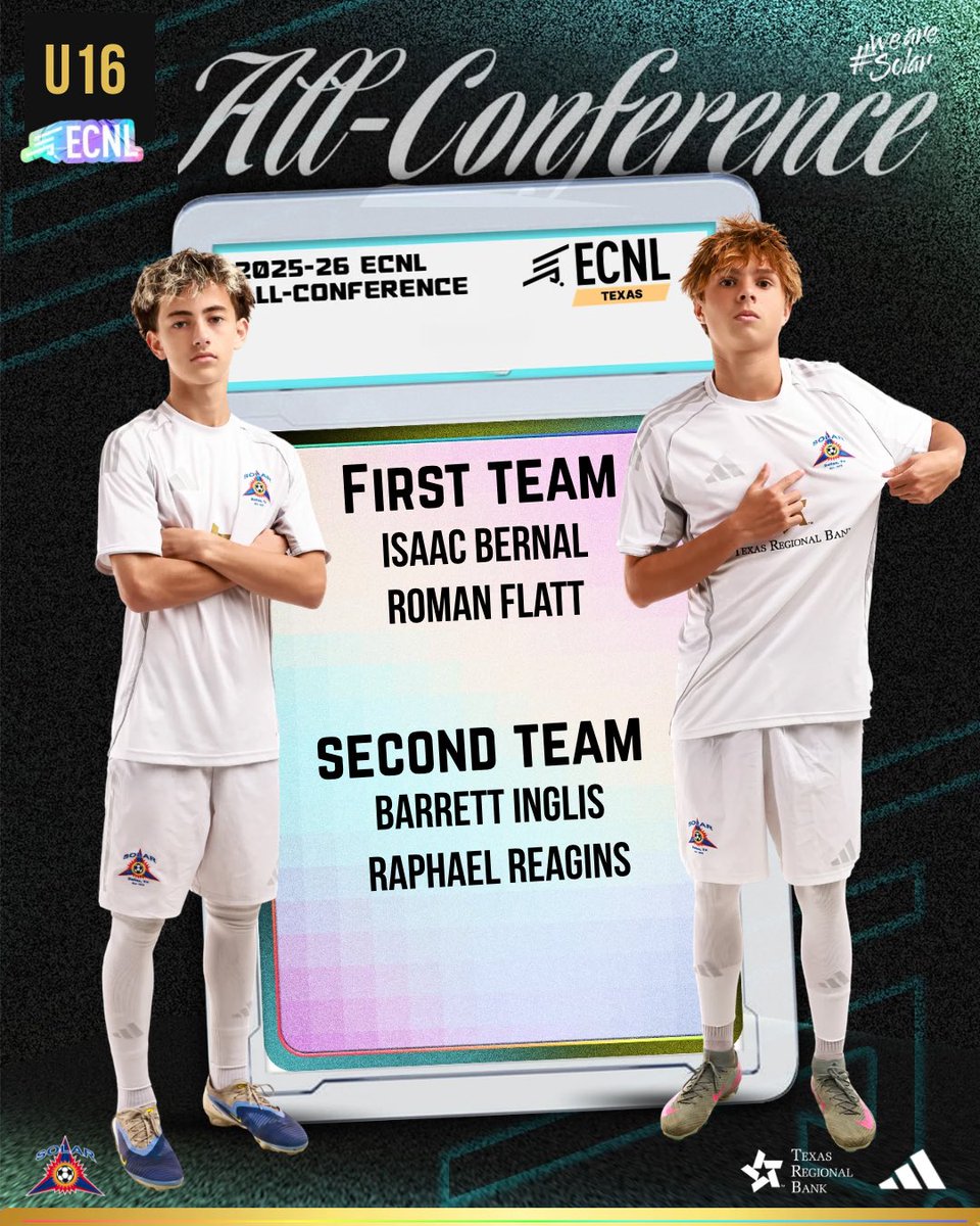 SolarSoccerClub's tweet photo. 25/26 was another great year for our #SolarBoysECNL program! Congratulations to all our @ECNLboys TX Conference All-Conference Selections, #SolarProud 👏🤯
#WeAreSolar https://t.co/D6Wmf7sr8v