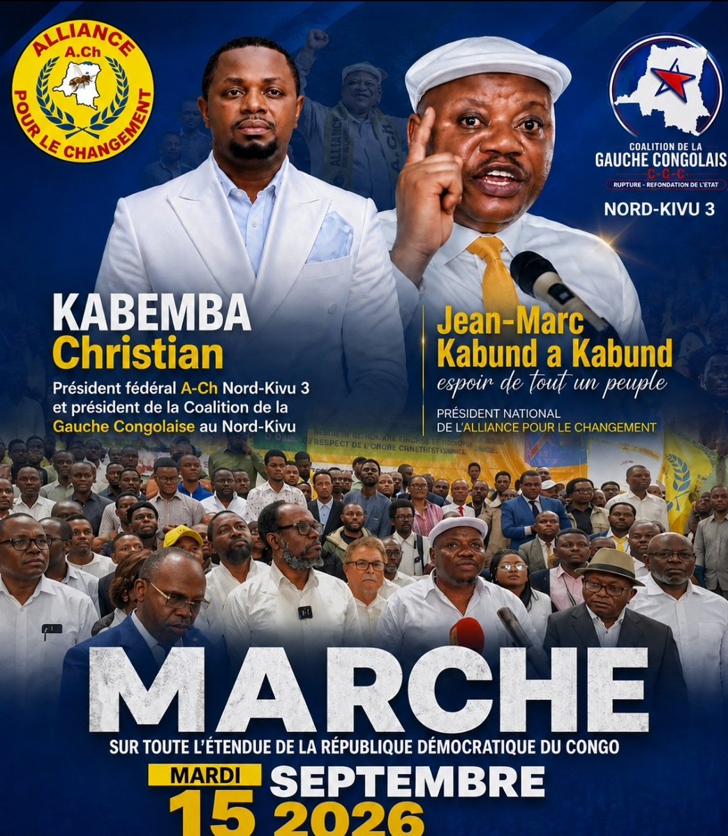 ChristianLukala's tweet photo. L’opposition annonce une marche pacifique le 15 septembr contr le projet d changement constitutionnel sur l’ensemble d territoire national.

Nord-Kivu, soyons debout et restons mobilisés!

Ensemble, restons vigilants et engagés pour la défense d la Constitution et d la démocratie https://t.co/fmuug6co5D