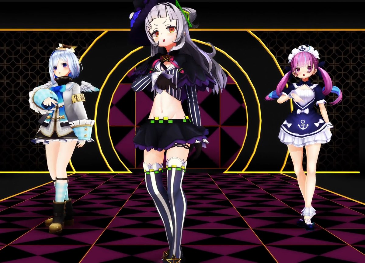 sinfoniayuki's tweet photo. 【MMD】天音かなた×湊あくあ×紫咲シオン「WAVE」

かなたん、あくたん、シオンちゃんの３人は久しぶりに三人で踊ってぺこちゃんも楽しんだみたいです。

でも、ちょっとスカート丈が途中で短くなりすぎちゃって失敗だったかも……？
https://t.co/WoVRnQReIA https://t.co/XBPkdpYW5X