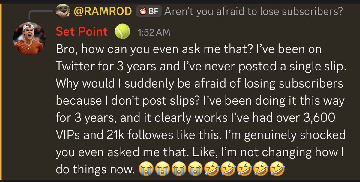 iramrodi's tweet photo. Known Scammer @SetPointBets refuses to post slips of his bets because he doesn’t have to and when asked about the 5K giveaway for timed out https://t.co/Uxh0xRKSV1