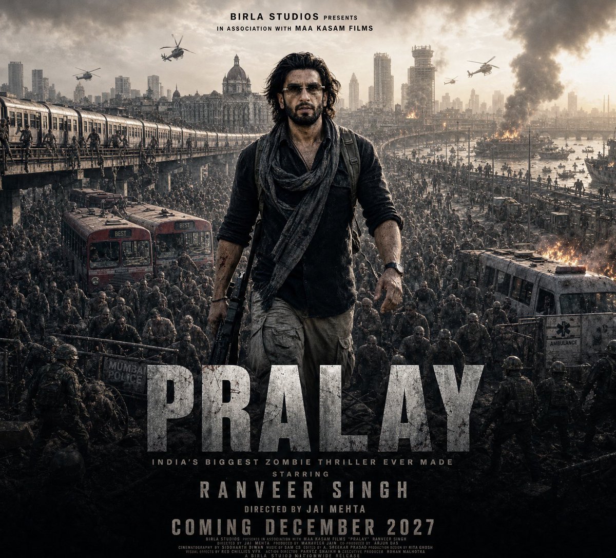 fozzywrites's tweet photo. The STACKED team behind #Pralay 🔥

Lead - Ranveer Singh
Director - Jai Mehta (Scam 1992)
Production - Birla Studios & Maa Kasam Films
Music - Achint (Scam 1992, Rocket Boys)
Cinematography - Juan Carlos Gil (Narcos), Siddharth Diwan (Queen, Bhavesh Joshi)
VFX Supervisor - Michael Ralla (Sinners)
Action Design - PROXi VP (Furiosa: A Mad Max Saga, The Suicide Squad, The Mandalorian)
Makeup & Prosthetics - Lisa Crawley, Barrie Gower (Stranger Things, 28 Days Later)
Stunts - Jesse Turner (Shang-Chi, Furiosa)