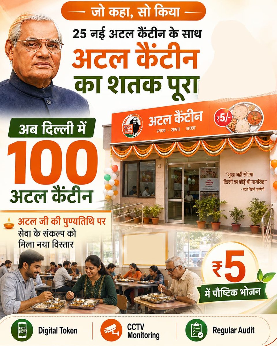 Vedi113's tweet photo. ₹5 में भरपेट भोजन, अब दिल्ली के 100 अटल कैंटीनों में। रोज मेहनत करने वाले लोगों के लिए ऐसी सुविधा उनके रोजमर्रा के खर्च को कम करने में मददगार साबित हो सकती है।
#100AtalCanteen #5रुपये_में_भरपेट_खाना https://t.co/Ejpb1cHI1v