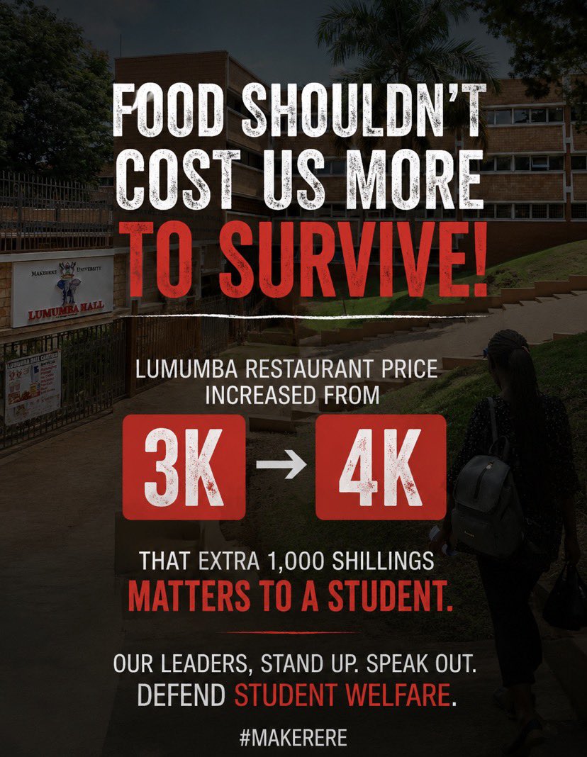 Rukundoeg88395Z's tweet photo. UGX 1,000 more for the same plate of food? From UGX3,000 to UGX4,000 at Lumumba and students are feeling it.Where is the student leadership? This is the moment to stand up, speak out, and defend student welfare. A meal is a necessity, not a luxury.@kadondigracious  @ProfNawangwe https://t.co/evLvtWRO9I