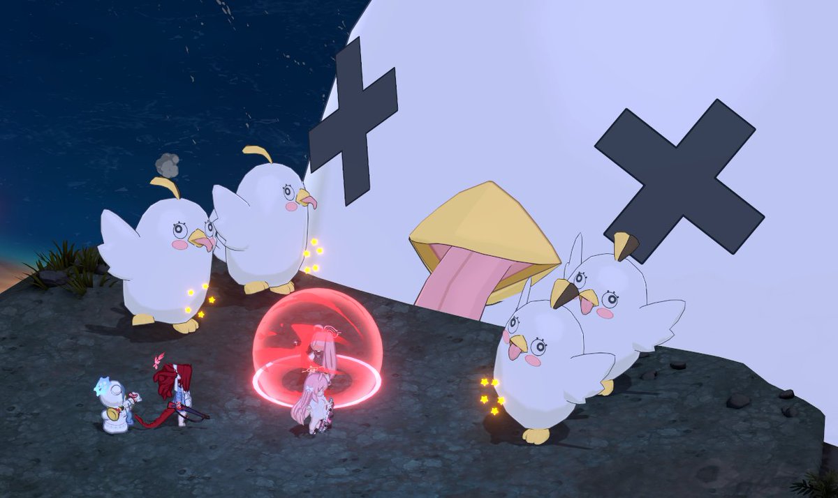 nuts8gum's tweet photo. Why do the smaller peroro become pregnant (halos on belly) when perorodzilla is defeated #BlueArchive https://t.co/figoytsSlX