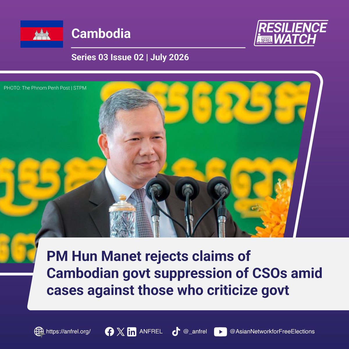 Anfrel's tweet photo. 🇰🇭 In #Cambodia, the prosecution of activists and citizens under incitement provisions, particularly in relation to online expression and border-related commentary, illustrated the continued expansion of legal mechanisms as tools for managing dissent. #ResilienceWatch https://t.co/M3bsrAnLCZ