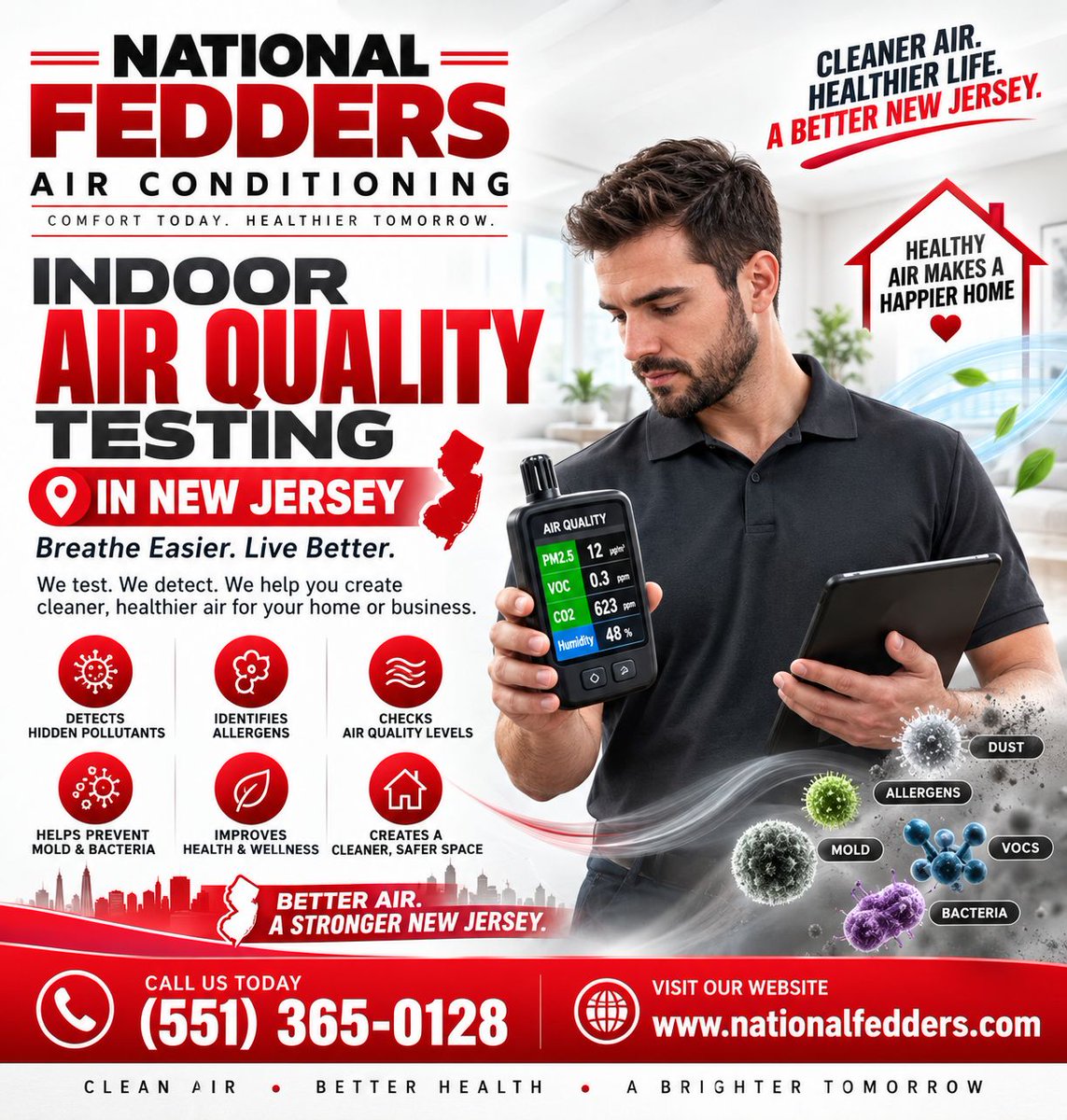 air_fedders's tweet photo. Breathe cleaner, live healthier! 🌬️ National Fedders provides professional Indoor Air Quality Testing across New Jersey to detect pollutants, allergens, mold, bacteria, and VOCs—creating safer, fresher indoor spaces for everyone. 📞 (551) 365-0128 | 🌐 https://t.co/YTu5M7Tl4X https://t.co/sJmL7rNVoo